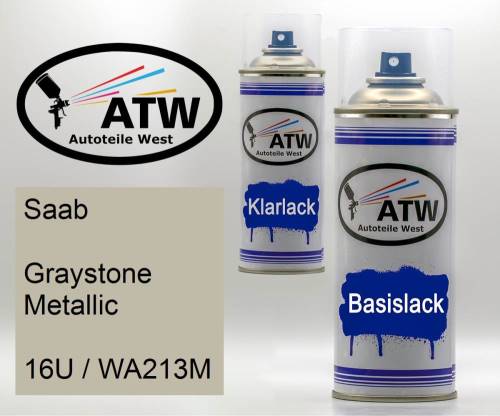 Saab, Graystone Metallic, 16U / WA213M: 400ml Sprühdose + 400ml Klarlack - Set, von ATW Autoteile West.